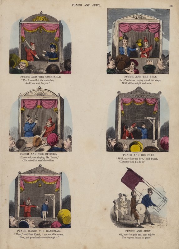 Punch ve Judy Show (renkli gravür) by English School