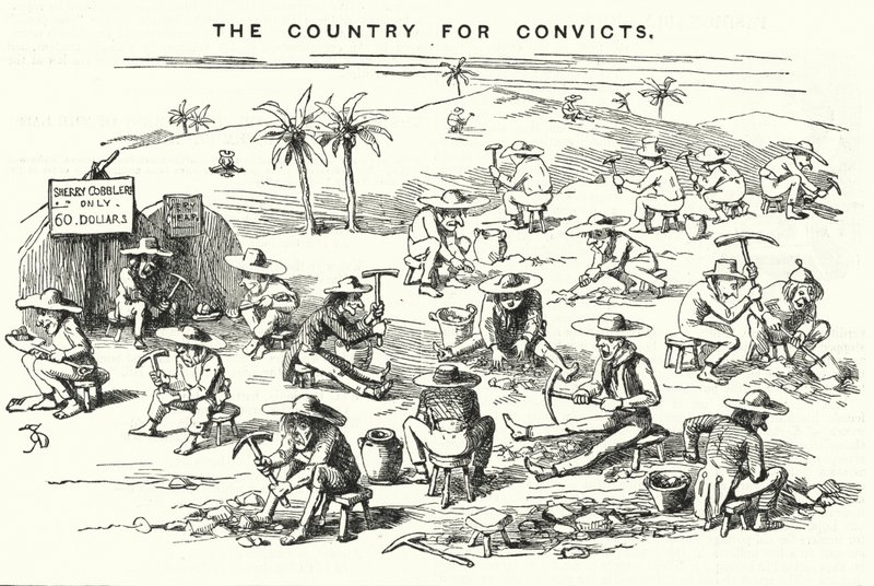 Yumruk karikatürü: Kaliforniya, Hükümlüler Ülkesi (gravür) by English School