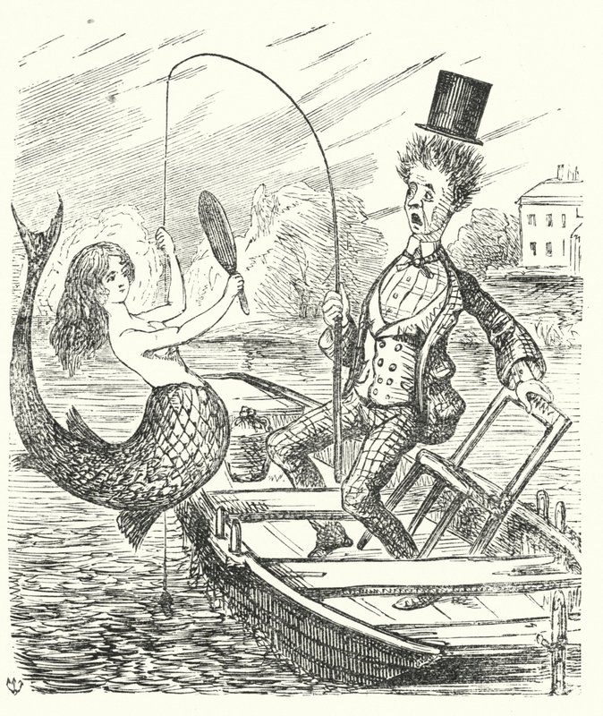 Yumruk karikatür: bir deniz kızı yakalayan balıkçı (gravür) by English School