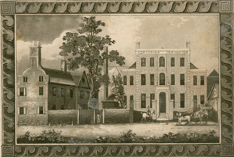 Putney Okulu, Londra; W Harding tarafından 1805 tarihli ve Rev William Carmalt tarafından imzalanmış gravürler by English School