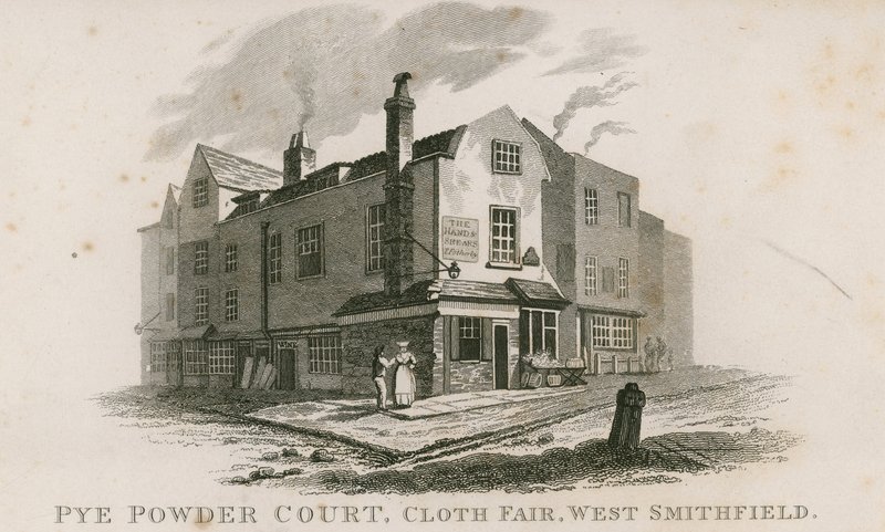 Pye Powder Court, Cloth Fair, West Smithfield, Sign of the Hand ve Shears halk evinde düzenlendi by English School