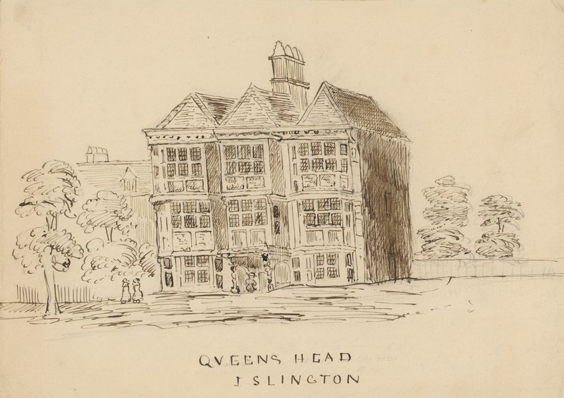 Queens Head, Islington, Londra (kağıt üzerine mürekkep) by English School