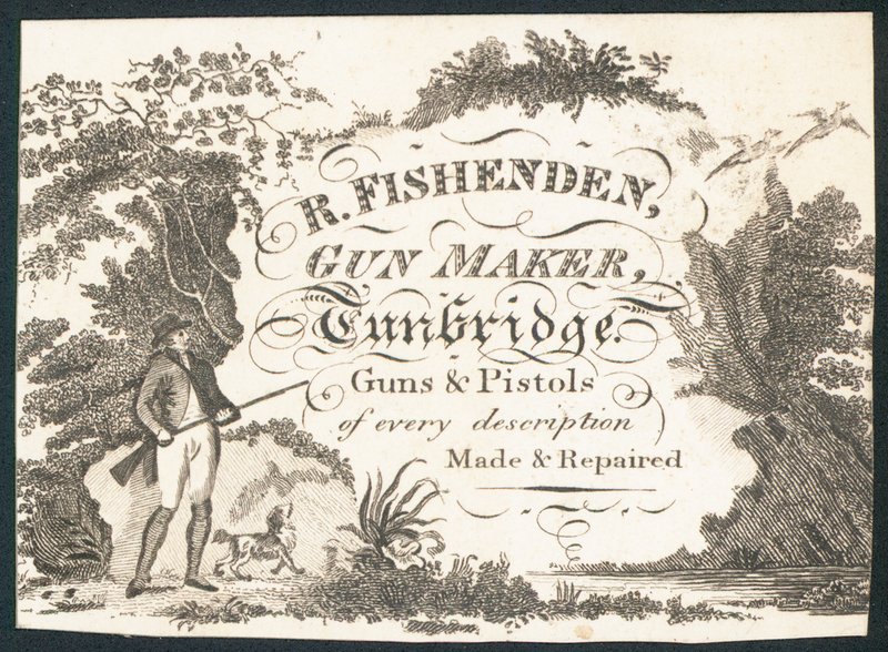 R Fishenden, silah üreticisi, ticaret kartı by English School