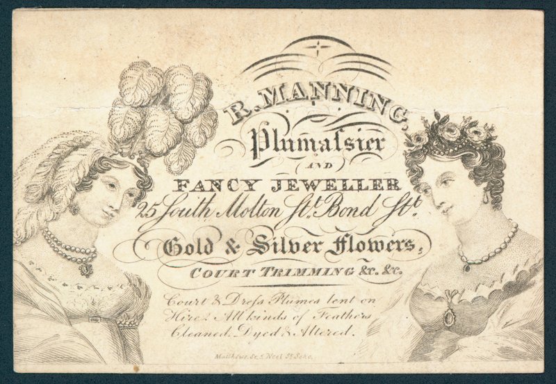 R Manning, Plumassier ve süslü kuyumcu, ticari kart by English School