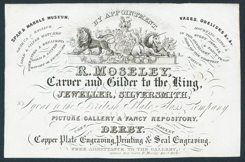 R Moseley, oymacı ve krala yaldız, ticaret kartı by English School