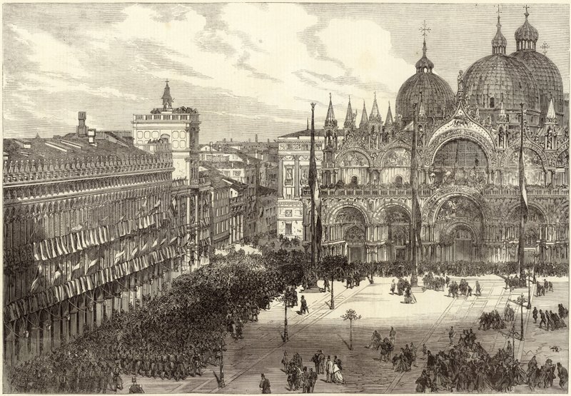 İtalyan birliklerinin St Marks Katedrali önünde karşılanması by English School