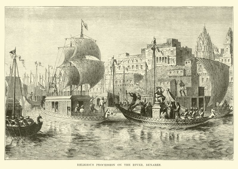 Nehirde dini alayı, Benares by English School