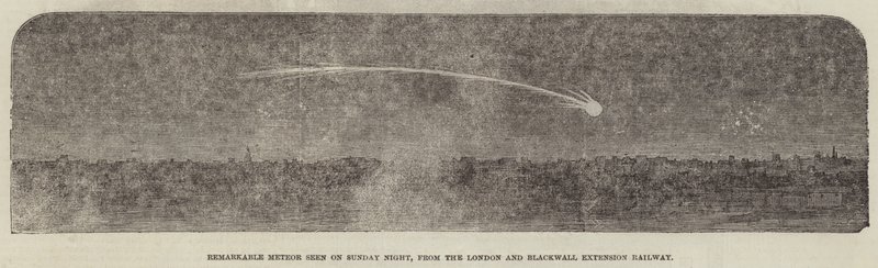 Londra ve Blackwall Uzatma Demiryolundan Pazar Gecesi görülen Olağanüstü Meteor (gravür) by English School