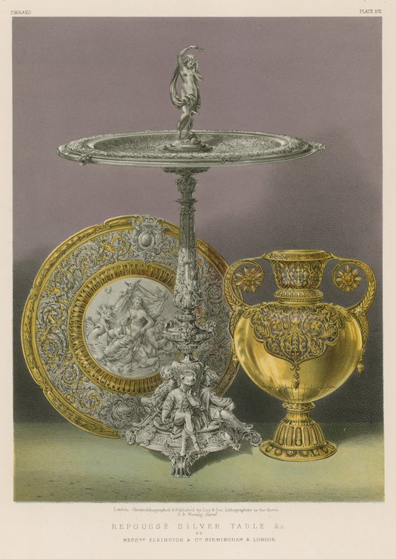 Messrs Elkington and Co, Birmingham ve London tarafından Repousse Silver Table vb. by English School