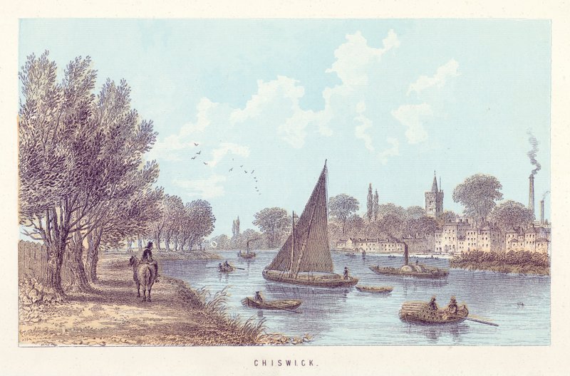 Thames Nehri: Chiswick (renkli gravür) by English School
