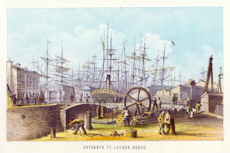Thames Nehri: Londra Rıhtımlarına Giriş (renkli gravür) by English School