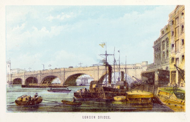 Thames Nehri: Londra Köprüsü (renkli gravür) by English School