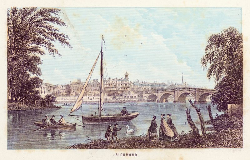 Thames Nehri: Richmond (renkli gravür) by English School