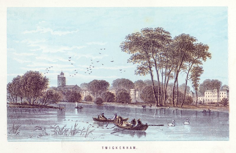 Thames Nehri: Twickenham (renkli gravür) by English School