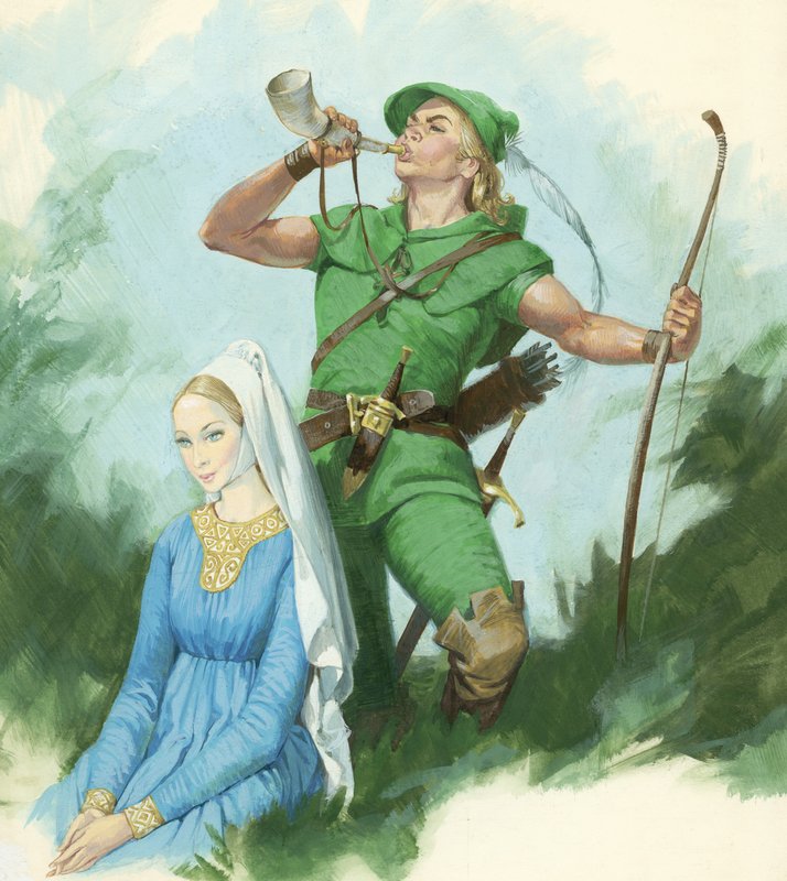 Boynuz Üfleyen Robin Hood (kağıt üzerine guaj) by English School