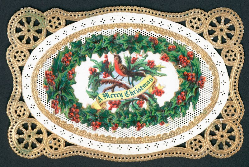 holly dal üzerinde oturan robin, noel kartı by English School