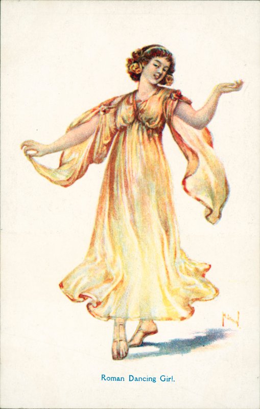 Romalı dansçı kız (renkli taş baskı) by English School