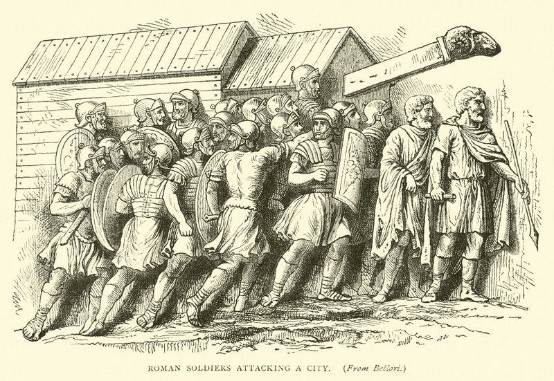 Bir şehre saldıran Romalı askerler by English School