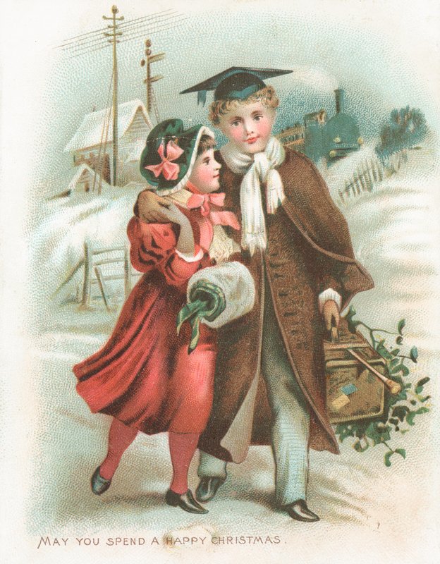 Romantik Çift ve Buharlı Tren, Noel Kartı by English School