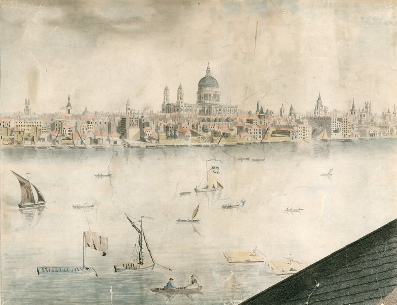 St Pauls Katedrali, Londra ve Thames Nehri'nin çatı görünümü by English School