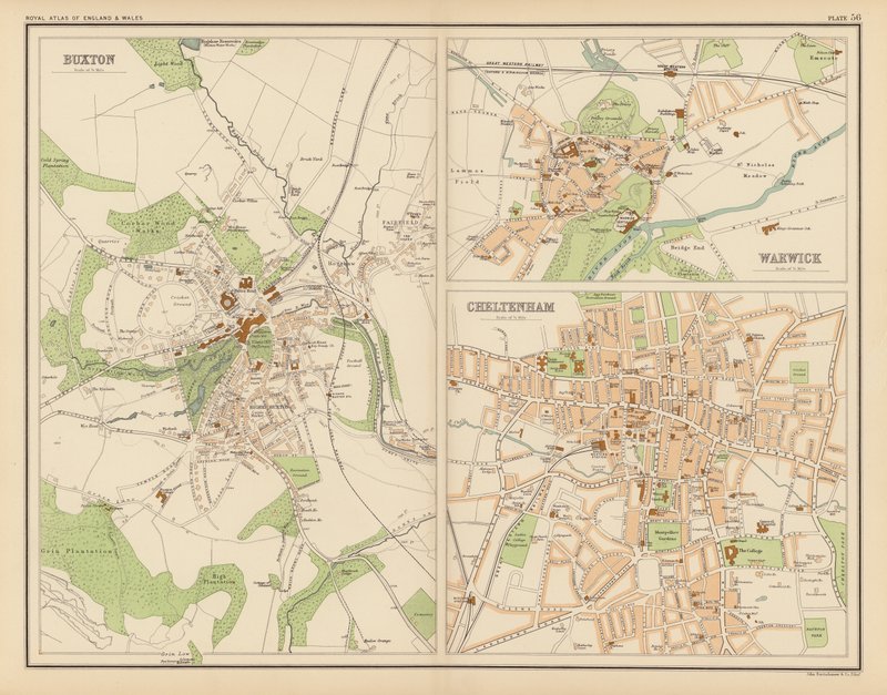 Kraliyet Atlası, c 1900: Buxton; Warwick; Cheltenham (renkli taş) by English School