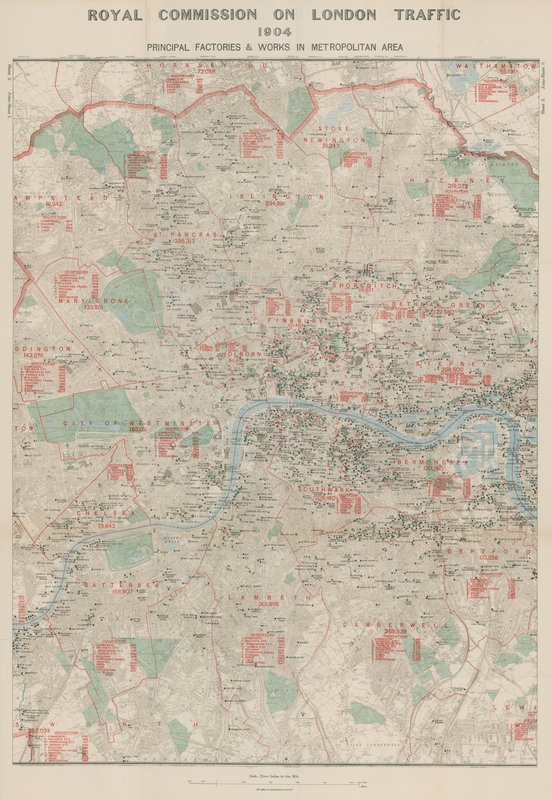 Londra Trafik Kraliyet Komisyonu, 1904; Büyükşehir bölgesindeki başlıca fabrikalar ve eserler by English School