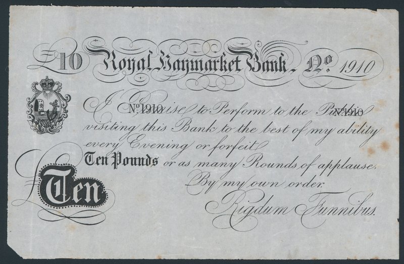 Royal Haymarket Bank, şaka teatral banknot by English School