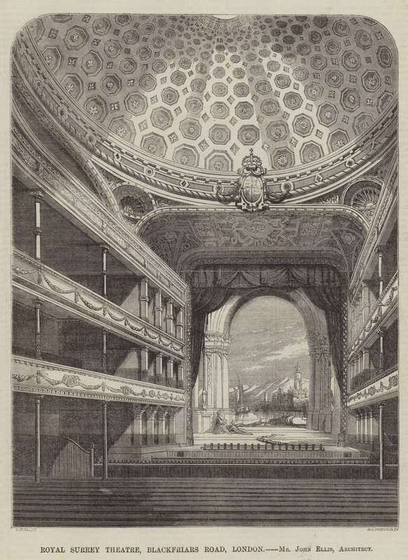 Royal Surrey Tiyatrosu, Blackfriars Road, Londra, Bay John Ellis, Mimar (gravür) by English School
