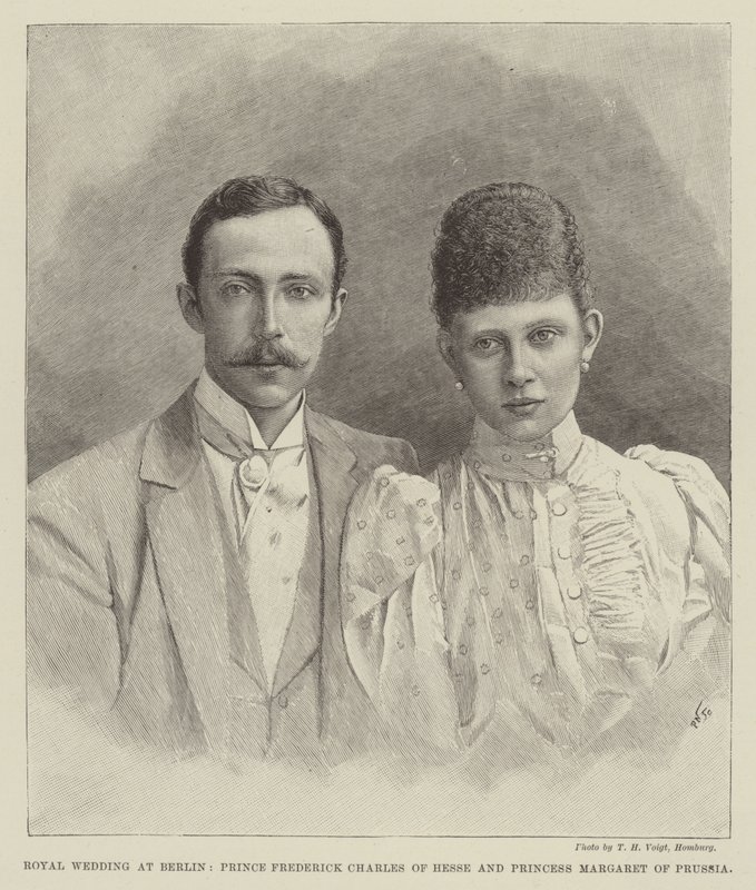 Berlin Kraliyet Düğünü, Hessen Prensi Frederick Charles ve Prusya Prensesi Margaret (gravür) by English School