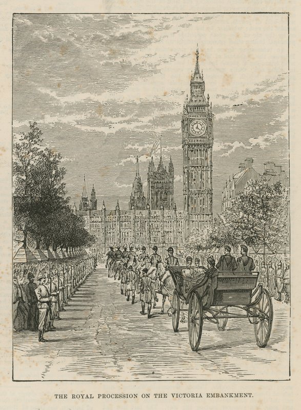 Victoria Embankment üzerinde Kraliyet alayı by English School