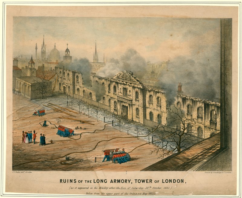 Long Armory Harabeleri, Tower of London Fire, 1841 by English School