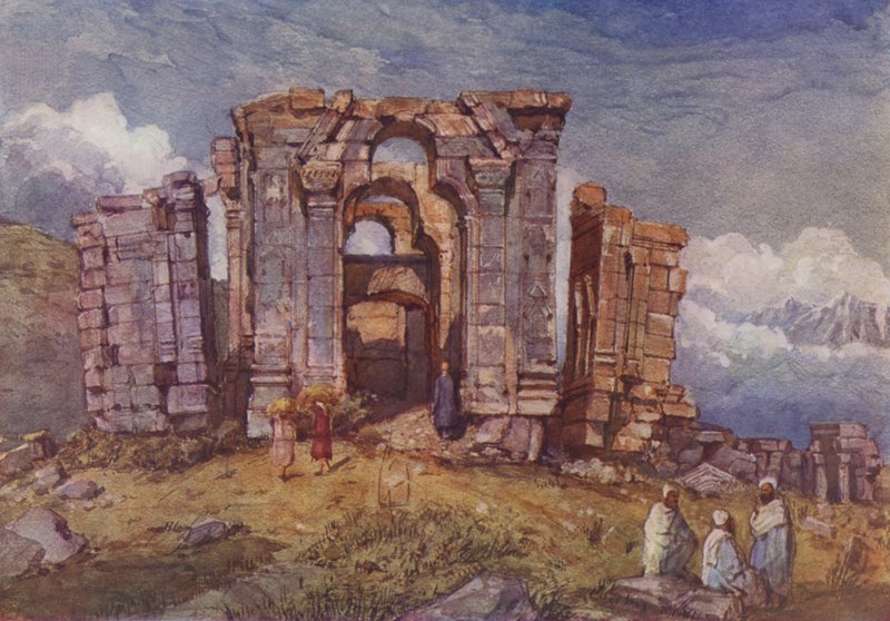 Martand Güneş Tapınağı Harabeleri, Keşmir (renkli taş) by English School