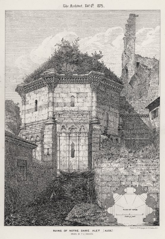 Notre Dame Alet Harabeleri, Aude (gravür) by English School