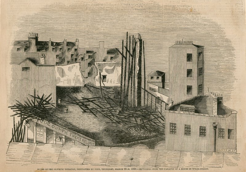 Yangında yok olan Olimpiyat Tiyatrosu kalıntıları, 29 Mart 1849 by English School