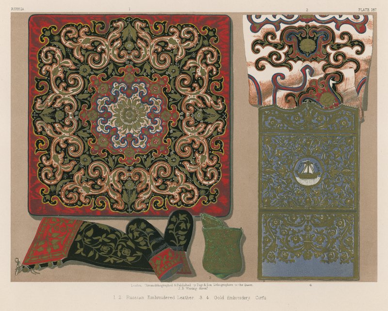 Rus İşlemeli Deri, Altın Nakış, Korfu (kromolito) by English School