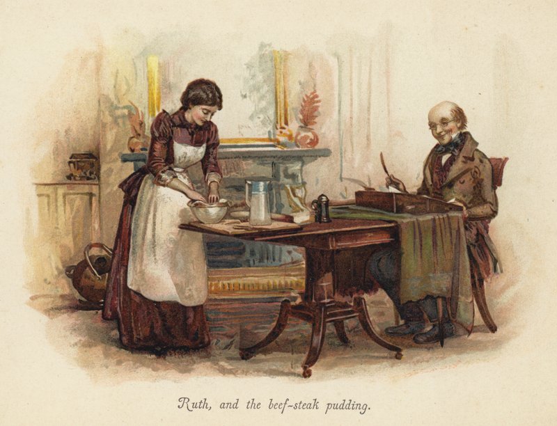 Ruth ve biftekli puding (chromolitho) by English School