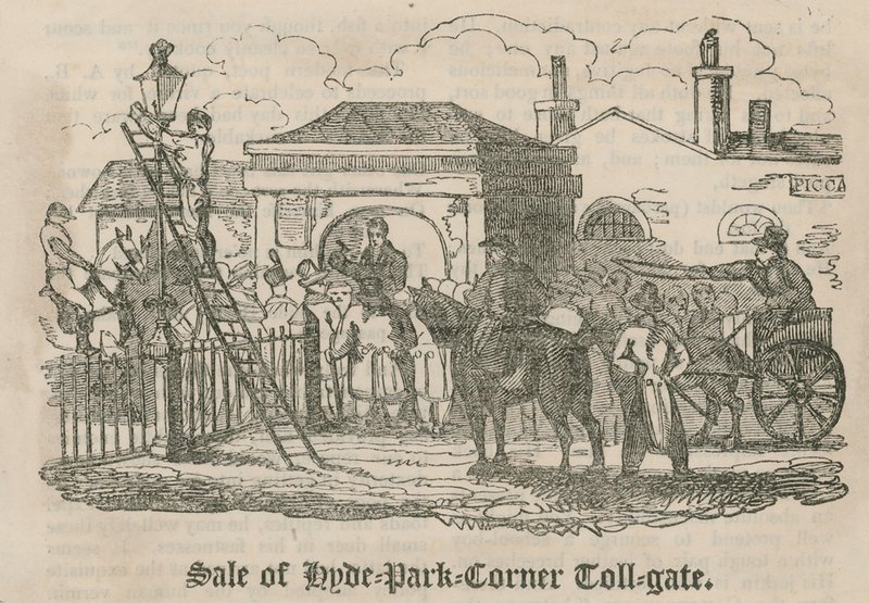 Paralı geçiş kapısı satışı (Hyde Park Turnpike), Hyde Park Corner, Londra by English School