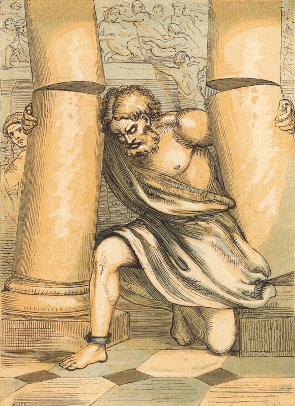 Samson (renkli gravür) by English School