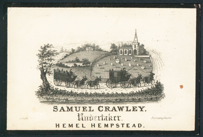 Samuel Crawley, cenaze levazımatçısı, ticaret kartı by English School