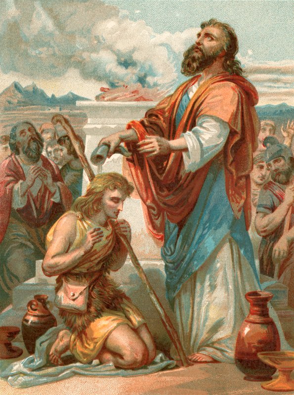 Samuel anointing David King of Israel by English School