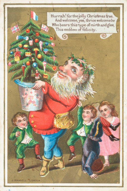 Noel ağacı taşıyan Noel Baba, Noel kartı by English School