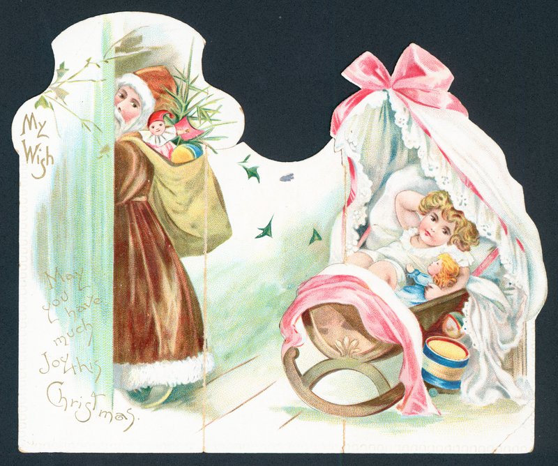 Noel Baba beşikte ziyaret eden bebek, Noel Kartı by English School