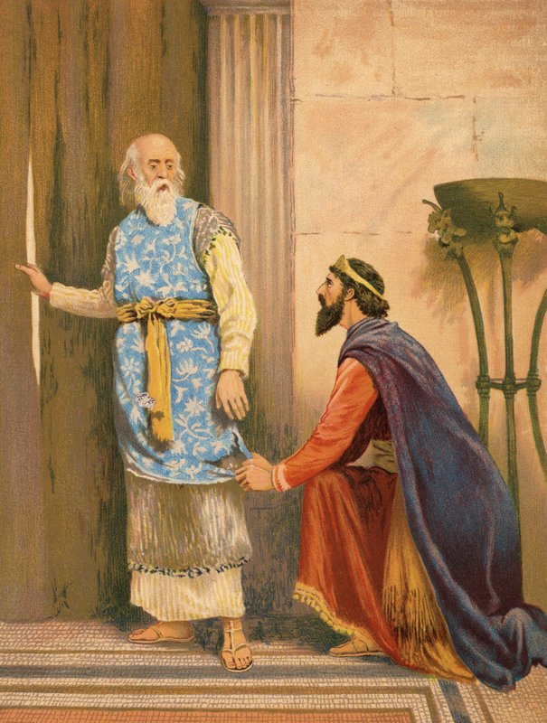 Saul ve Samuel, I Samuel, XV, 27 (renkli taş) by English School