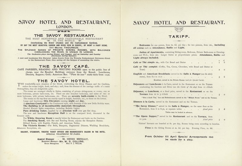Savoy Otel tarifesi, 1900 by English School