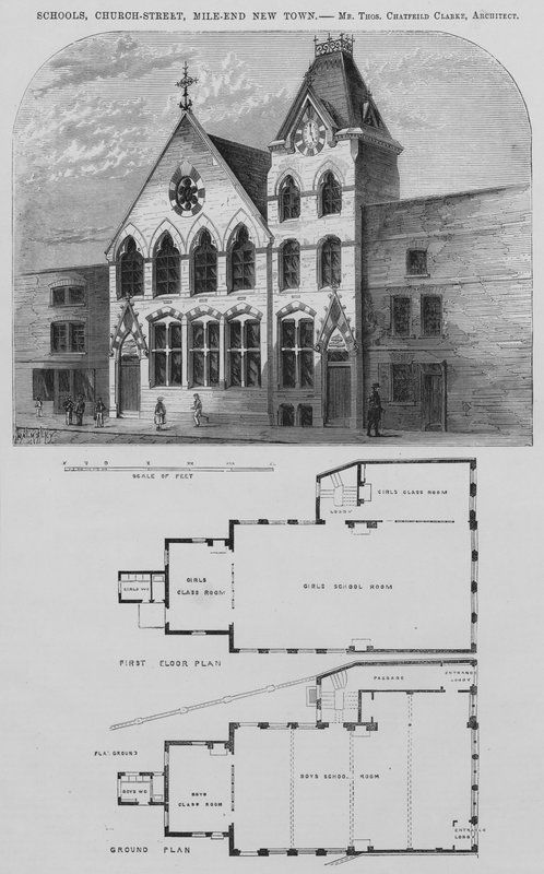 Okullar, Kilise-Sokak, Mile-End New Town (gravür) by English School