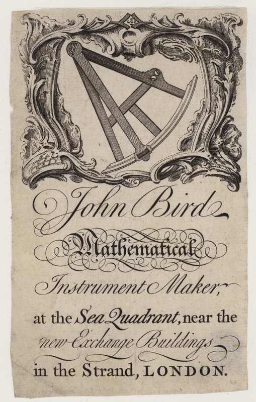 Bilimsel Enstrüman Üreticisi, John Bird, ticari kart by English School