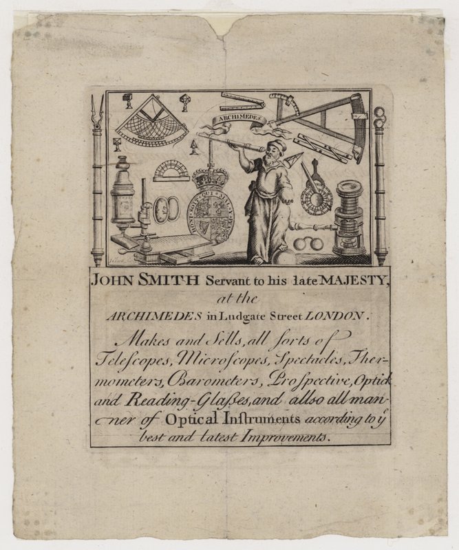 Bilimsel Enstrüman Üreticisi, John Smith, ticari kart by English School
