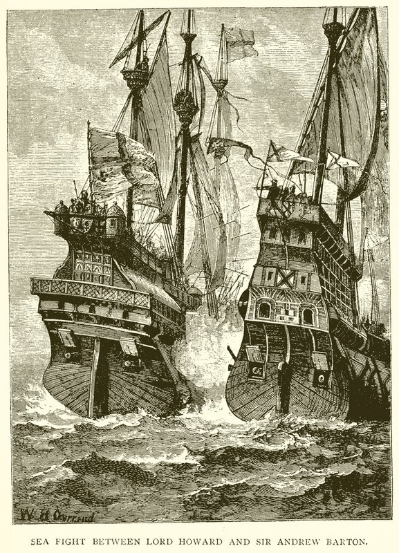 Lord Howard ve Sir Andrew Barton arasındaki Deniz Savaşı by English School