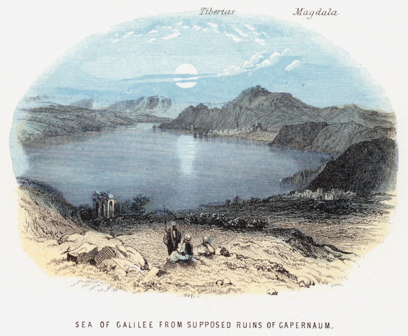 Gapernaum'un Varsayılan Harabelerinden Galile Denizi (renkli gravür) by English School