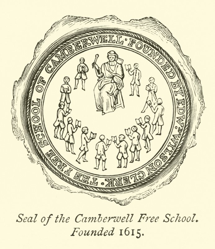 1615 yılında kurulan Camberwell Özgür Okulu Mührü by English School